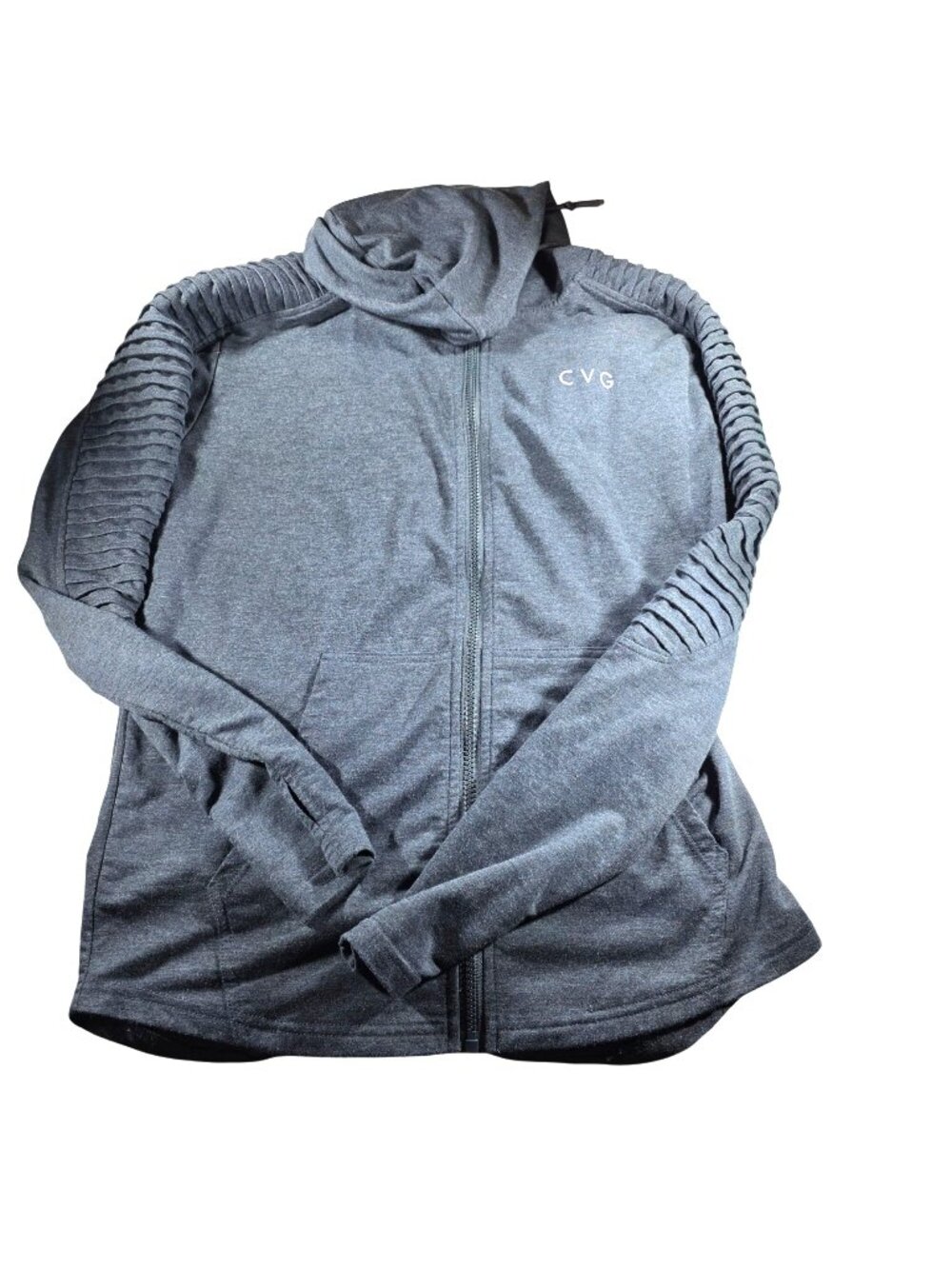 CVG Hoodie Jacket Womens Blue Gray Hooded Full-Zip Ribbed Sleeves Med Athleisure